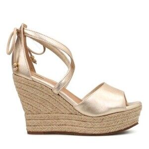 UGG REAGAN METALLIC ESPADRILLE WEDGE SANDAL W 7